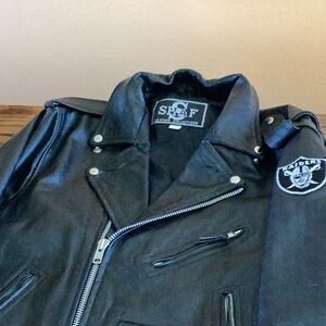 Vintage leather Raiders riding bikers coat
